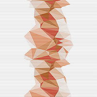 Wabenplissee mit vertikalem Muster aus facettierten Formen in Rot-, Terrakotta- und Naturtönen – Dessin „Facette W4 6640“.