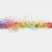 Plissee mit mittigem Regenbogen-Farbsplash auf weissem Stoff – Dessin „Colours 6603“.  Englisch (British):
