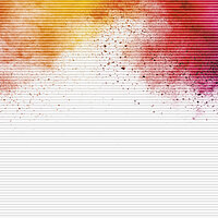 Plissee mit Farbsplash-Muster in Rot, Orange und Gelb auf weissem Untergrund – Dessin „Delhi 6672“.