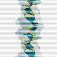 Wabenplissee mit vertikaler Struktur aus facettierten Formen in Türkis, Grün und Grau – Dessin „Facette W4 6644“.