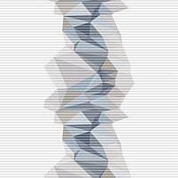 Wabenplissee mit zentralem geometrischem Muster aus facettierten Formen in Grau, Blau und Beige – Dessin „Facette W4 6642“.
